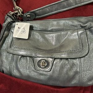 Coach bag, grey, shimmery, authentic with tag, brand new, never used,